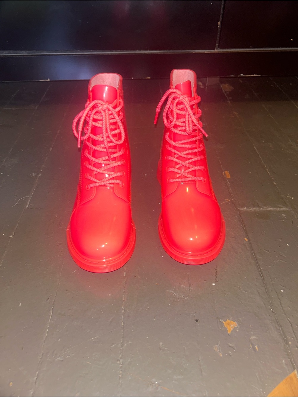 Women's Lace-Up Glossy Rain/Combat Boots